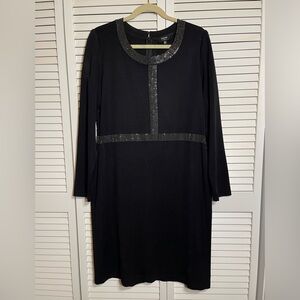 Misook Women's Long Sleeve Black Classic Knit Sheath Dress Studs Accent Size 1X